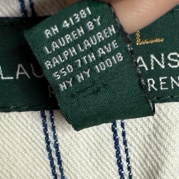 Vintage Ralph Lauren White Jean Vest Navy Pinstriped Nautical Buttons W1763 Sz L - Picture 4 of 7